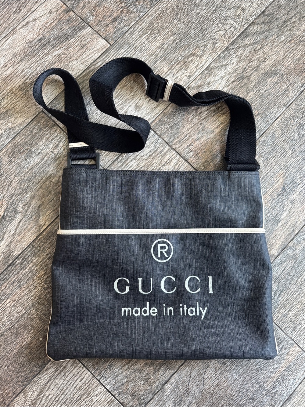 Gucci Black Canvas Crossbody with White Logo Trim
